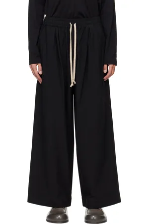 JAN JAN VAN ESSCHE Pantalon ample noir en popeline prélavée à taille élastique - O-Project