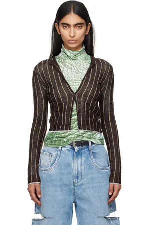 Maison Margiela Cardigan brun à rayures fines