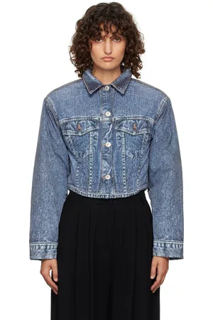 pushBUTTON Blouson écourté bleu à motif trompe l