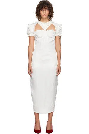 pushBUTTON Robe midi blanche à découpes et à volants