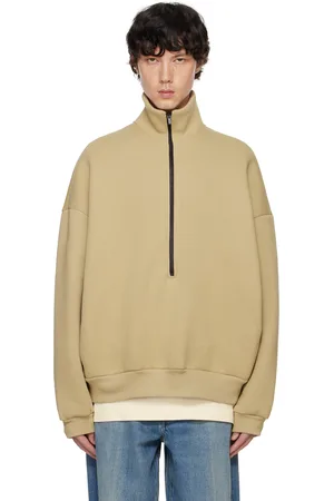 FEAR OF GOD Pull molletonné brun clair en molleton à demi-glissière et à col cheminée