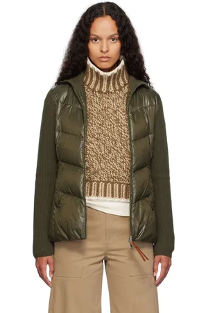 Moncler Cardigan kaki en laine mérinos rembourré en duvet à glissière