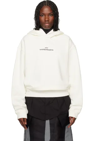 Maison Margiela Pull à capuche blanc cassé à logo inversé