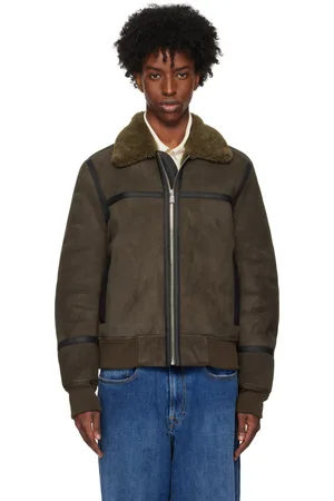 Paul Smith Blouson brun à glissière et à col en peau retournée