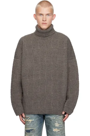 FEAR OF GOD Col roulé taupe en laine vierge à motif en tricot jacquard