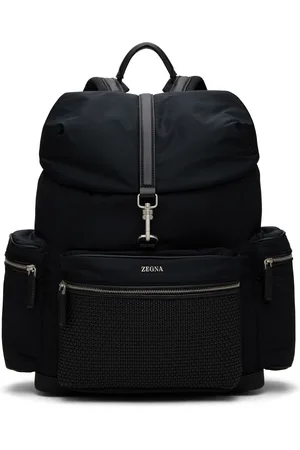 Ermenegildo Zegna Sac à dos noir en étoffe technique et en cuir PELLETESSUTA™