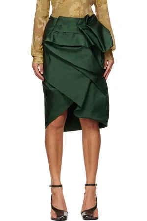 DRIES VAN NOTEN Jupe midi drapée verte à basque
