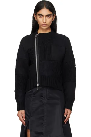 SACAI Pull noir en tricot à patchwork