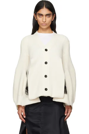 SACAI Cardigan blanc cassé en tricot de laine