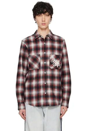 AMIRI Chemise bourgogne en flanelle à monogramme modifié