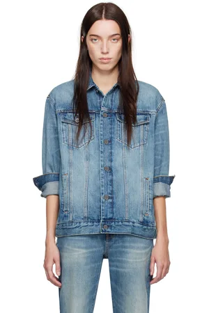 Calvin Klein Blouson camionneur bleu en denim à lisières - Halo