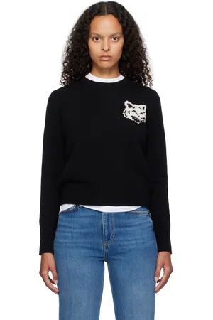 Maison Kitsuné Pull décontracté noir à logo de renard en intarsia