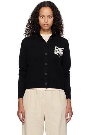 Maison Kitsuné Cardigan noir à col roulé et à logo de renard en intarsia