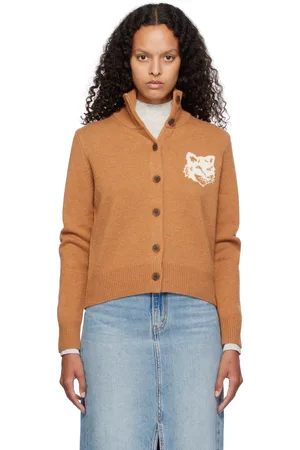 Maison Kitsuné Cardigan orange à col roulé et à logo de renard en intarsia