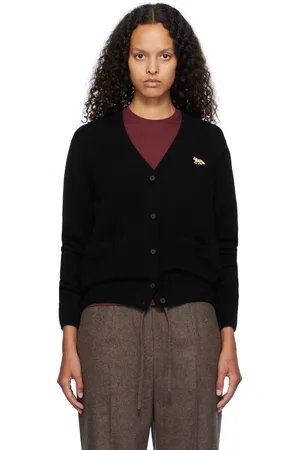 Maison Kitsuné Cardigan droit noir à écusson à logo de renard