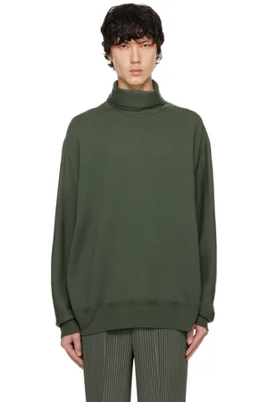 Issey Miyake Col roulé kaki en tricot léger de laine