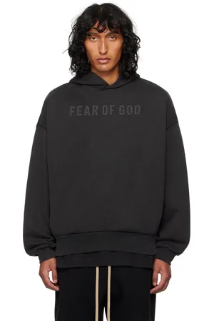 FEAR OF GOD Pull à capuche noir en jersey bouclette à logo
