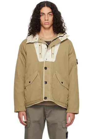 Stone Island Blouson Panama contrasté beige à capuche