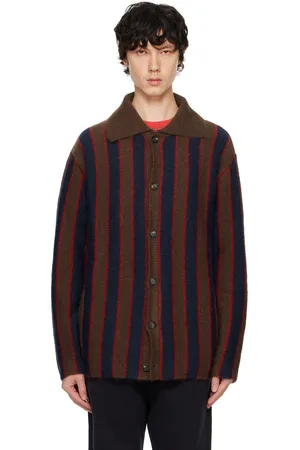 BODE Cardigan bleu marine et brun en mohair à rayures