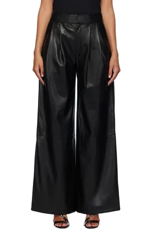 HUGO BOSS Pantalon décontracté noir en cuir synthétique à plis