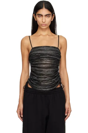 Alexander Wang Camisole noire à effet ruché et à ornements en pierre du Rhin thermocollés