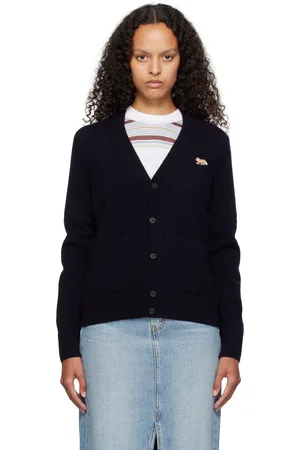 Maison Kitsuné Cardigan droit bleu marine à écusson à logo de renard