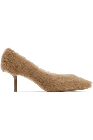 Max Mara Escarpins à petit talon brun clair en sherpa