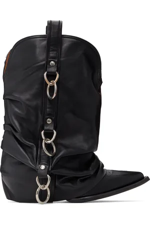 R13 Bottes de cowboy hauteur mi-mollet noires à sangle de style harnais