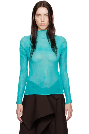 Issey Miyake Col roulé Twist 2 bleu en crêpe chiffon