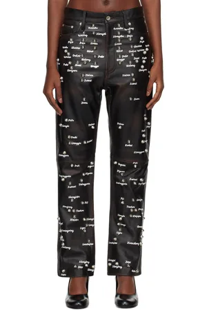 DOUBLET Pantalon Pressure Points noir en cuir à clous