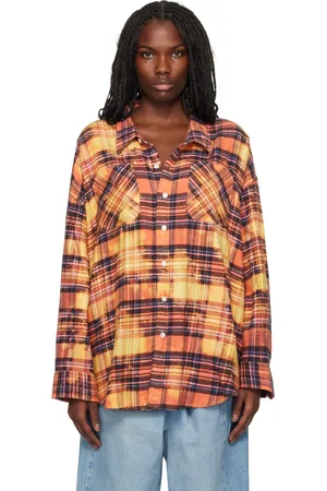 R13 Chemise de travail surdimensionnée rose et jaune