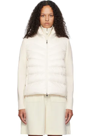 Moncler Cardigan blanc cassé en laine rembourré en duvet