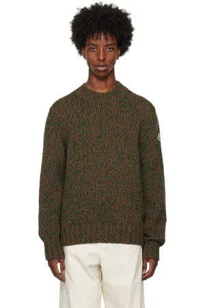 Moncler Pull vert et brun en tricot de fil mouliné de laine vierge