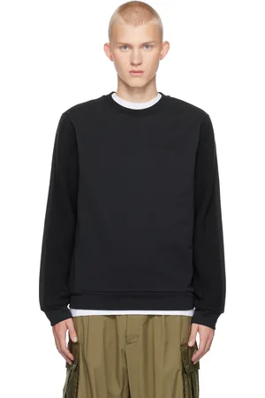 Moncler Pull molletonné bleu marine en jersey bouclette et en tricot