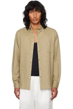 Sunspel Chemise beige en flanelle à boutons