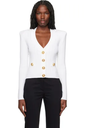 Balmain Cardigan écourté blanc en tricot