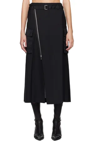 SACAI Jupe midi noire en tissu de costume