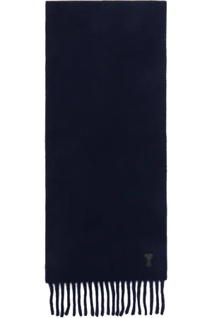 Ami Écharpe bleu marine à écusson à logo Ami de cœur en cuir