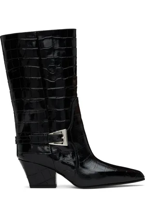 PARIS TEXAS Bottes hauteur mi-mollet Jane 60 noires à bride à boucle à ardillon