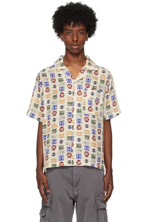 Rhude Chemise beige en soie à motif à logos de style camionneur