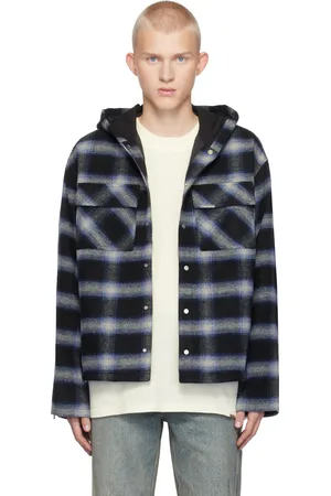 Represent Blouson surchemise noir et bleu marine à capuche