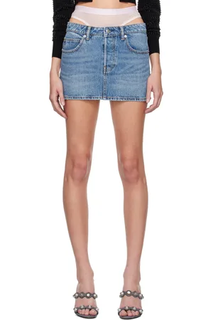 Alexander Wang Minijupe étagée indigo en denim à appliqués facettés thermocollés