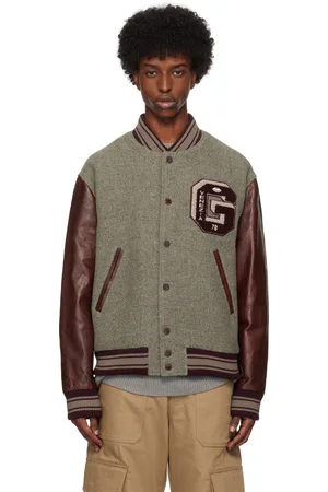 Golden Goose Blouson aviateur gris et bourgogne en mélange de laine - Journey
