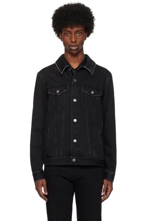 Golden Goose Blouson noir en denim à effet délavé et à coupe classique