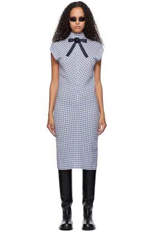 AO Yes Robe midi coupée sur le biais bleu et blanc à boucle