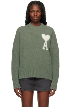 Ami Pull vert à col ras du cou et à logo Ami de cœur