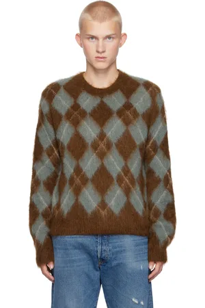 Ami Pull bleu et brun en tricot brossé d