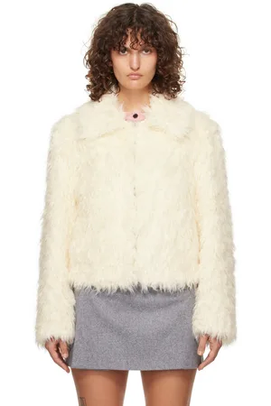 Msgm Blouson blanc cassé en fourrure synthétique à agrafes et œillets
