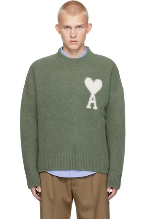 Ami Pull vert à col ras du cou et à logo Ami de cœur