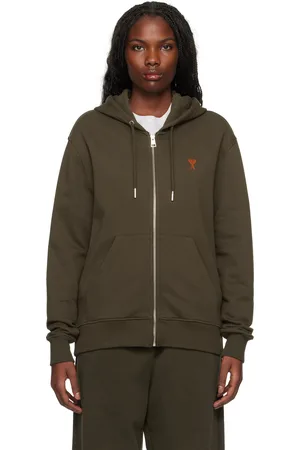Ami Pull à capuche brun à glissière et à logo Ami de cœur